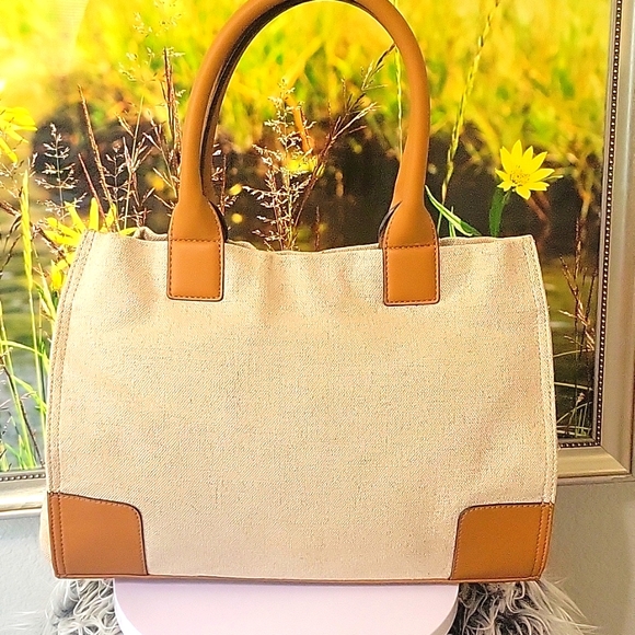 Tory Burch Embroidered Logo Broen Canvas & Leather Ella Tote Bag W/COA - Picture 8 of 14